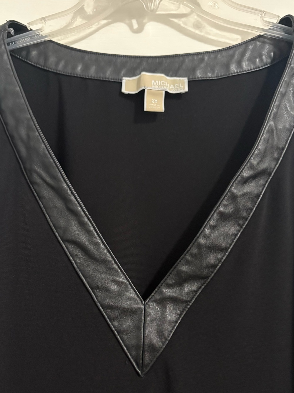 Michael Michael Kohrs V-Neck Cold Shoulder Top with Faux Leather Trim - Picture 6 of 6
